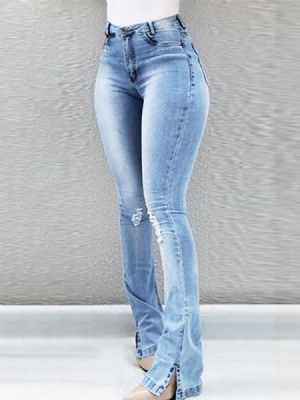 Hole Zipper Skinny Slim Jeans For Kvinner