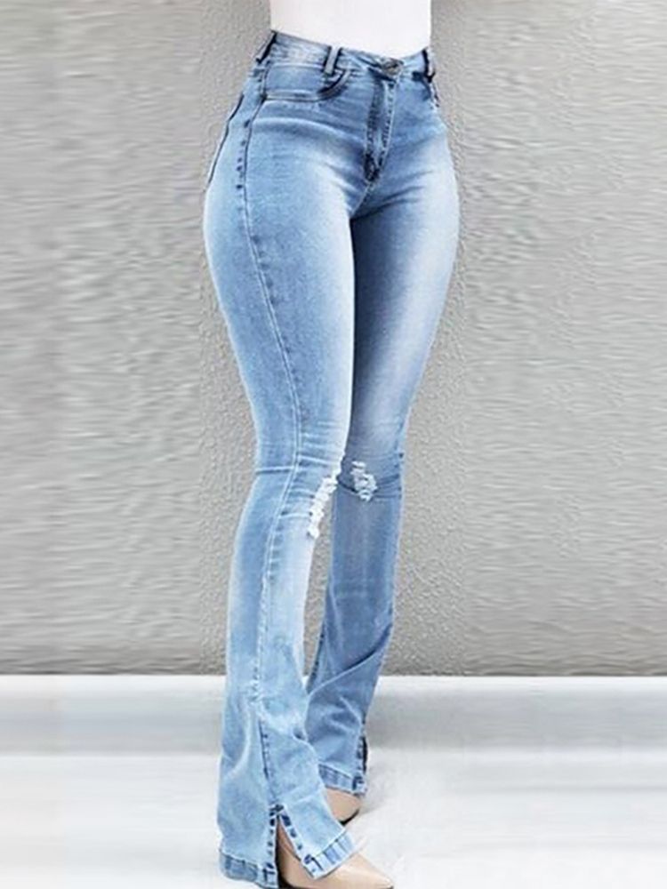 Hole Zipper Skinny Slim Jeans For Kvinner