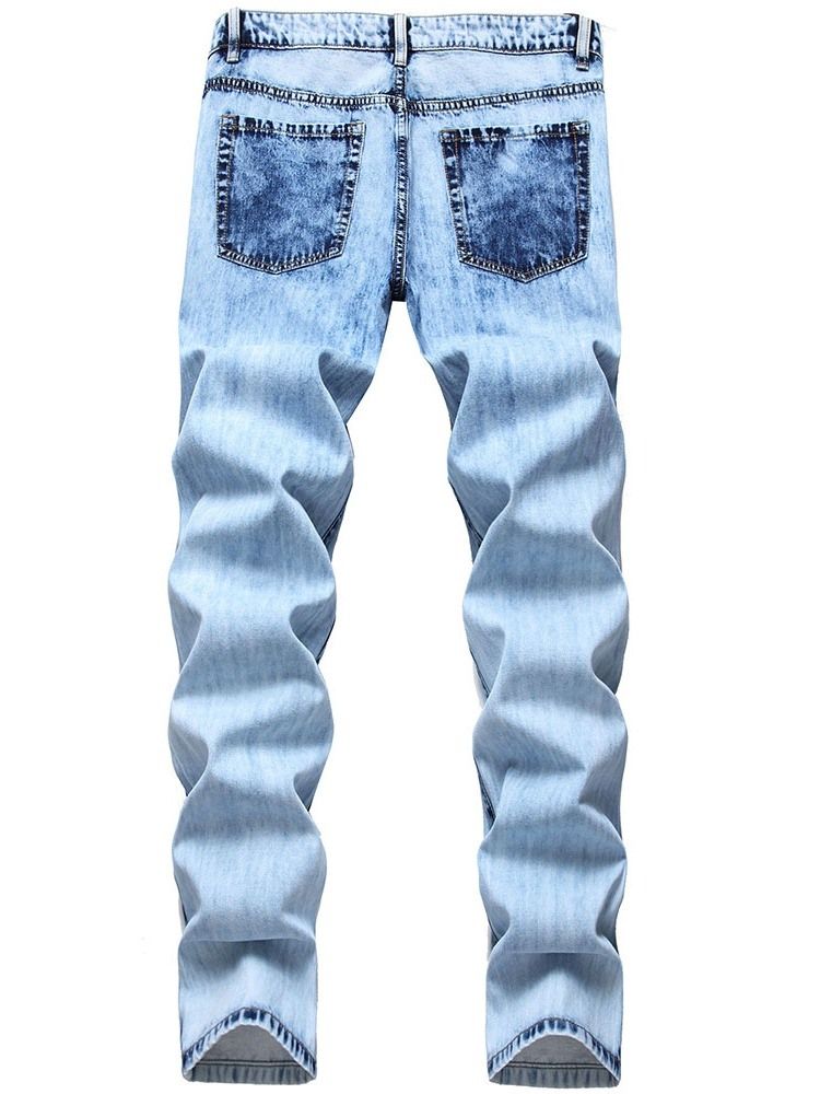 Hollow Plain Straight Glidelås Casual Menns Jeans