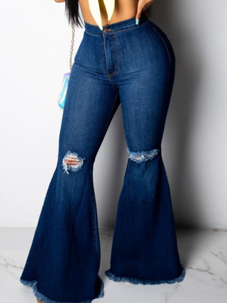 Hull For Kvinner Bellbottoms Plain Slim Glidelås Jeans