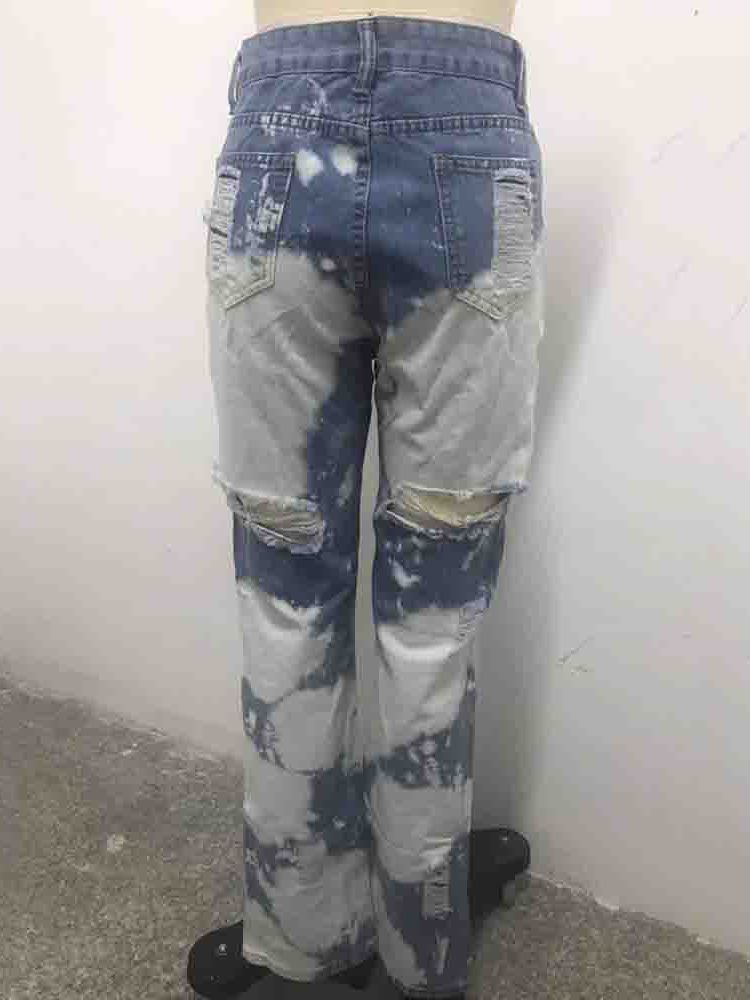 Kvinner Hull Straight Loose Jeans Med Høy Midje