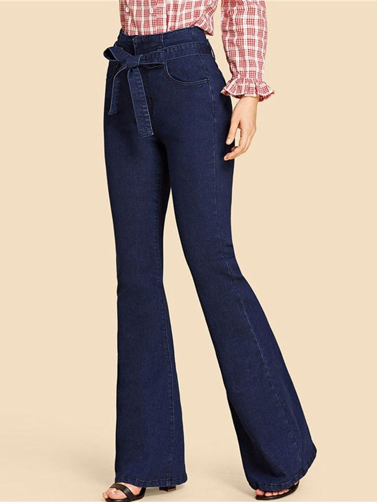 Kvinner Lace-up Bellbottoms Vanlig Glidelås Slim Jeans