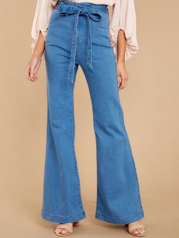 Kvinner Lace-up Bellbottoms Vanlig Glidelås Slim Jeans