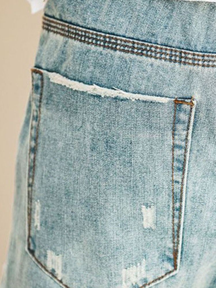 Kvinner Lace-up Plain Pocket Elastics Jeans