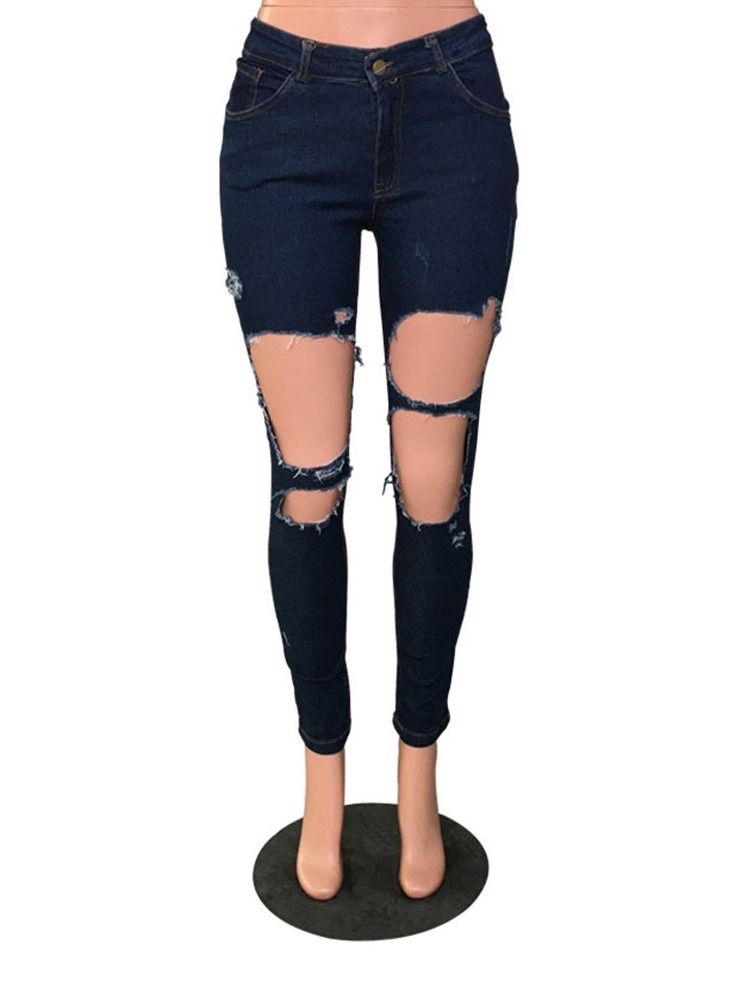 Kvinner Sexy Plain Skinny Zipper Ripped Jeans