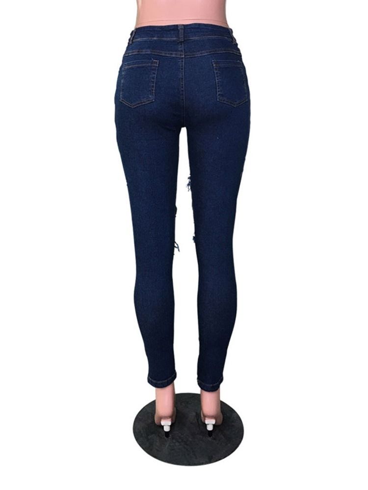 Kvinner Sexy Plain Skinny Zipper Ripped Jeans