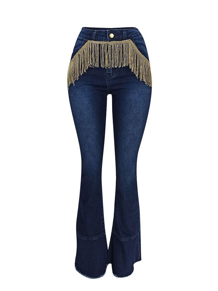 Kvinner Tassel Bellbottoms Color Block High Waist Slim Jeans