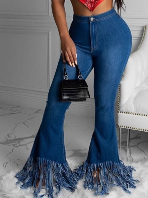 Kvinner Tassel Bellbottoms Slank Jeans Med Glidelås