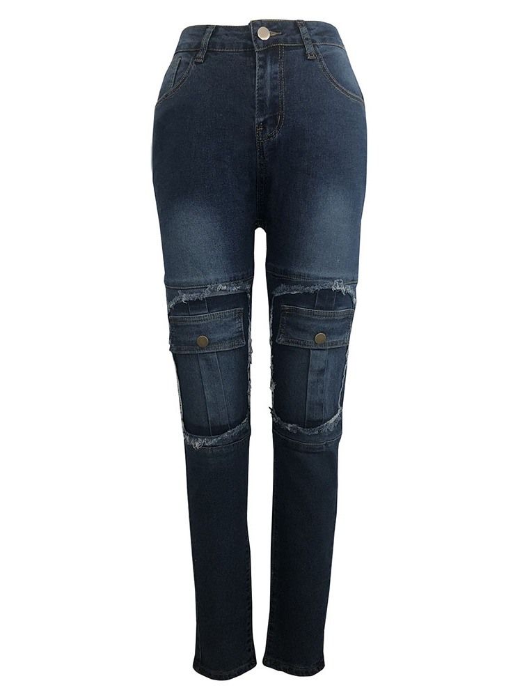 Kvinners Pocket Glidelås Pencil Pants Skinny Jeans