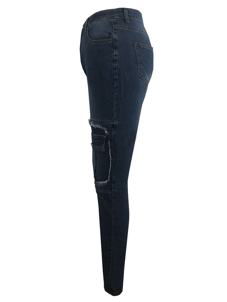 Kvinners Pocket Glidelås Pencil Pants Skinny Jeans