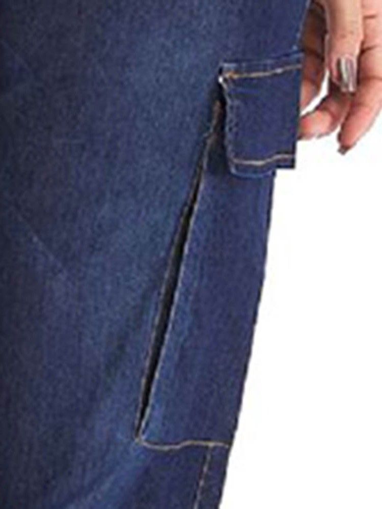 Kvinners Pocket Plain Knickerbockers Button Loose Jeans