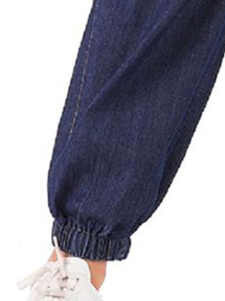 Kvinners Pocket Plain Knickerbockers Button Loose Jeans