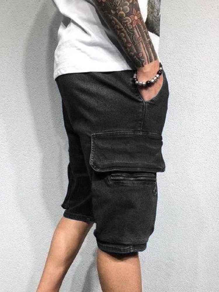 Lace-up Plain Straight Cargo Shorts For Menn