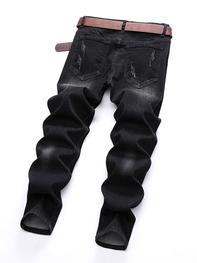 Letter Hole Mid Waist European Herre Jeans