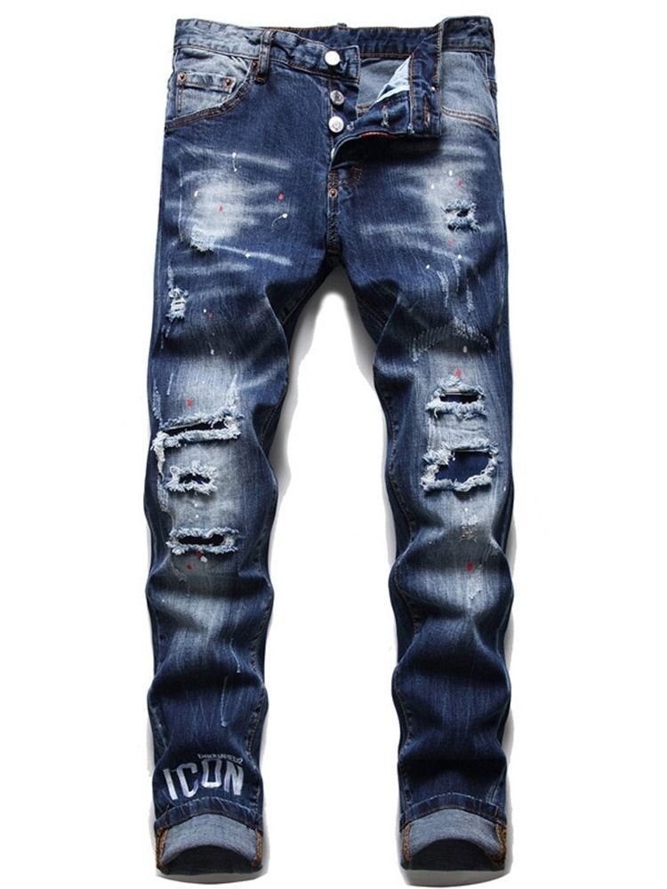 Letter Lommeknapp Hip Hop Menns Jeans