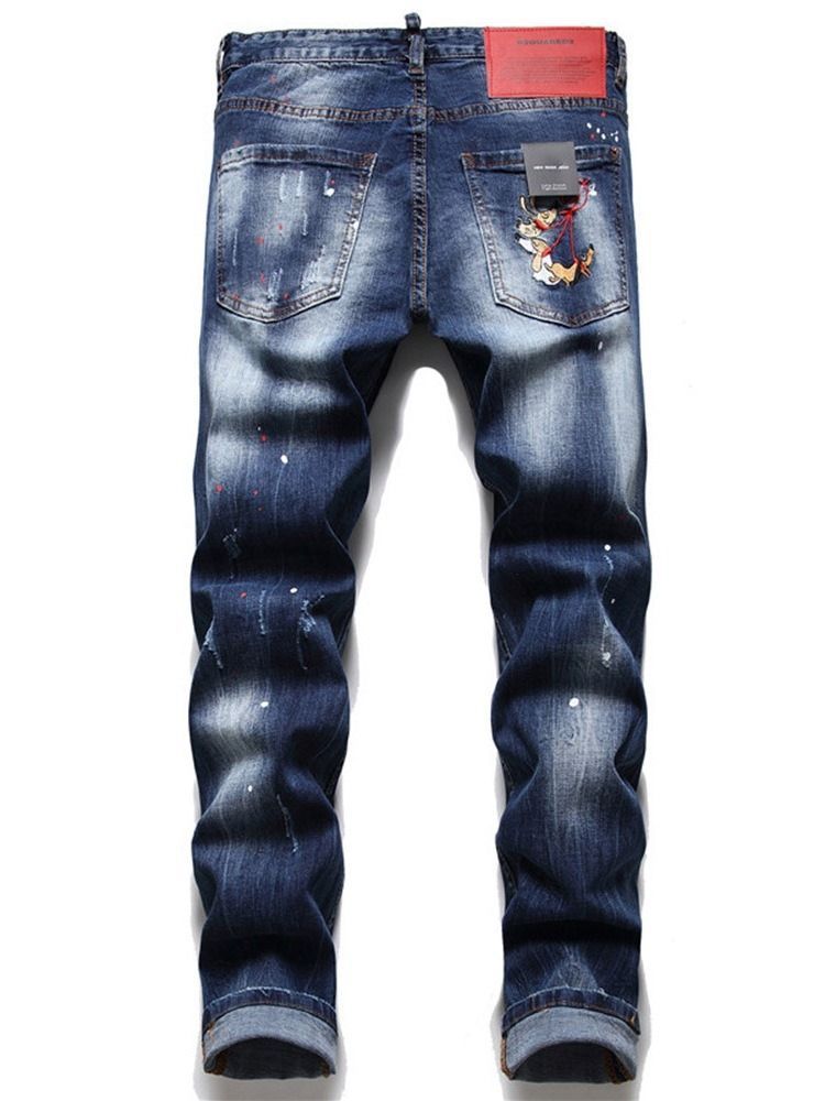 Letter Lommeknapp Hip Hop Menns Jeans