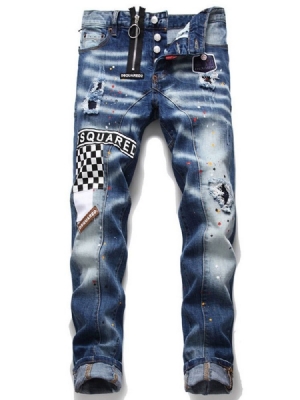 Letter Paint Splatters Mid Waist European Herre Jeans