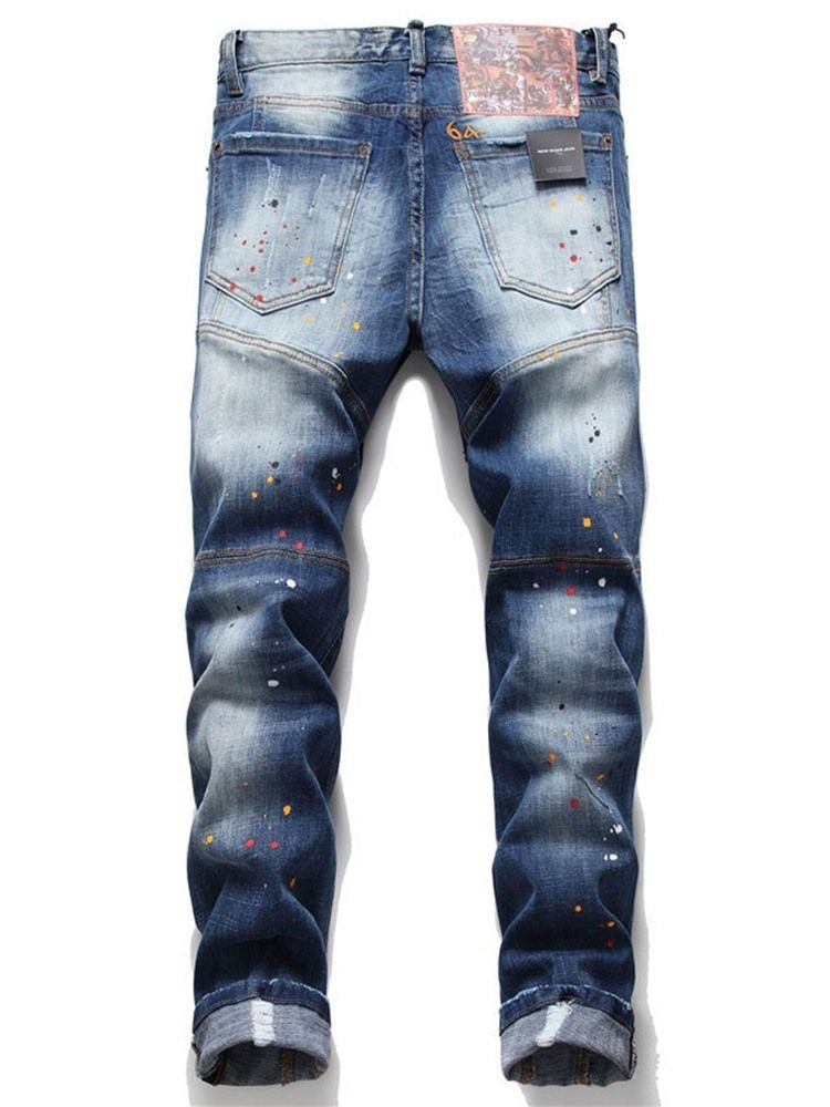 Letter Paint Splatters Mid Waist European Herre Jeans