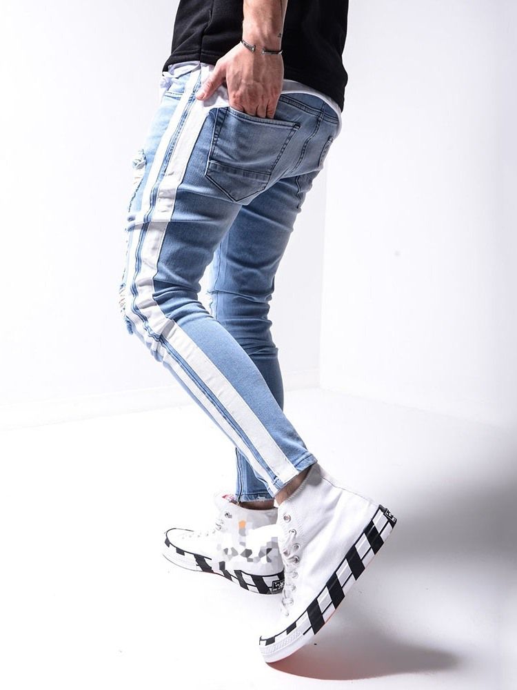 Menn Hole Pencil Pants Glidelås Sports Jeans