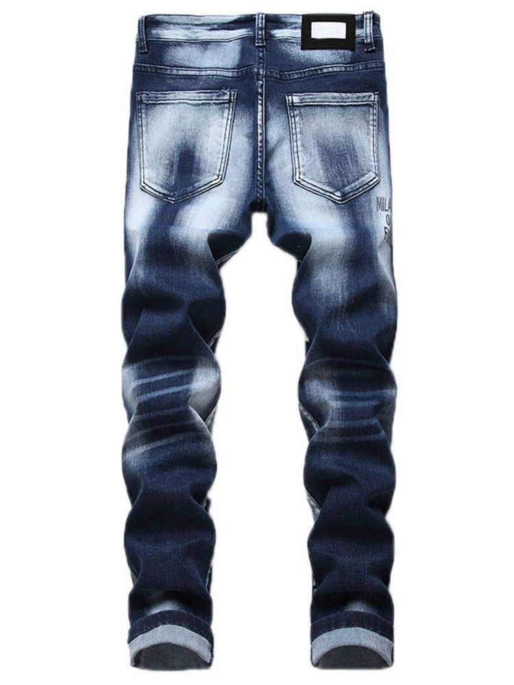 Menns Hull Letter Mid Waist Casual Jeans