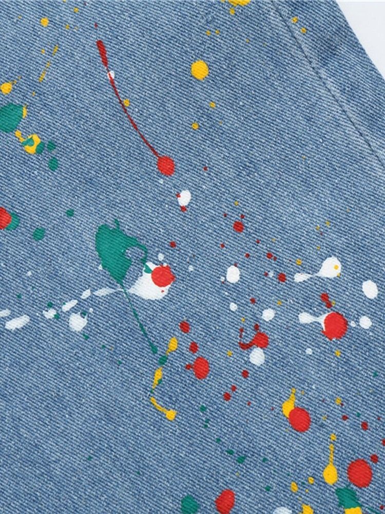 Menns Maling Splatter Fargeblokk Rett Jeans Med Europeiske Jeans