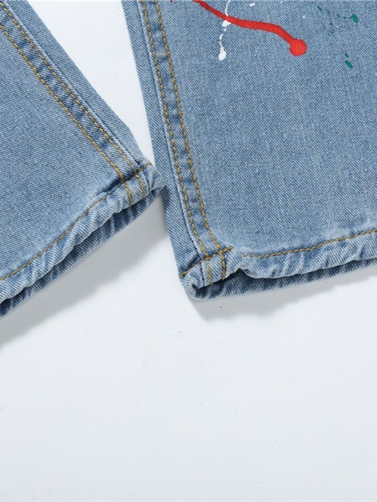 Menns Maling Splatter Fargeblokk Rett Jeans Med Europeiske Jeans