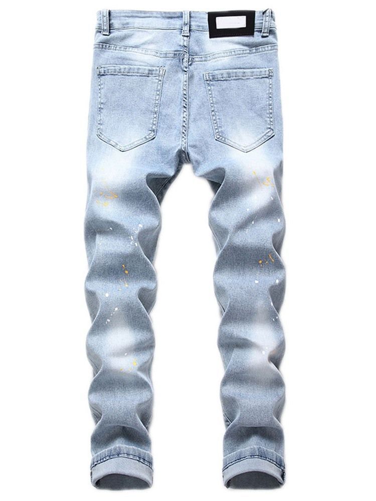 Menns Print Letter Glidelås Casual Jeans