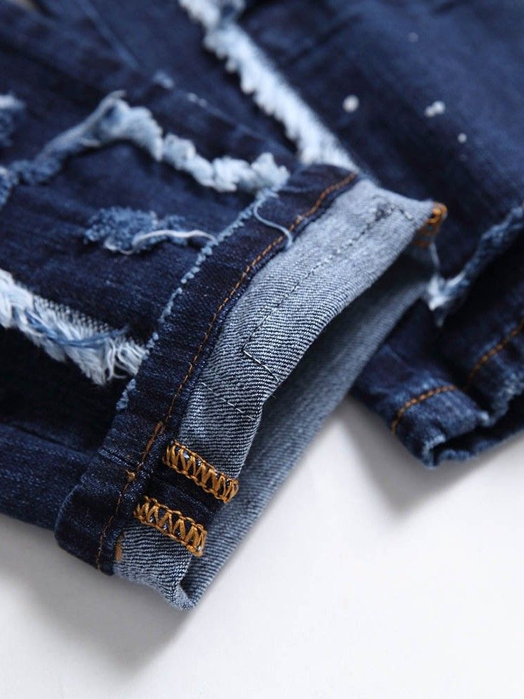 Menns Slitne Brev Rett Knapp Europeiske Jeans For Menn