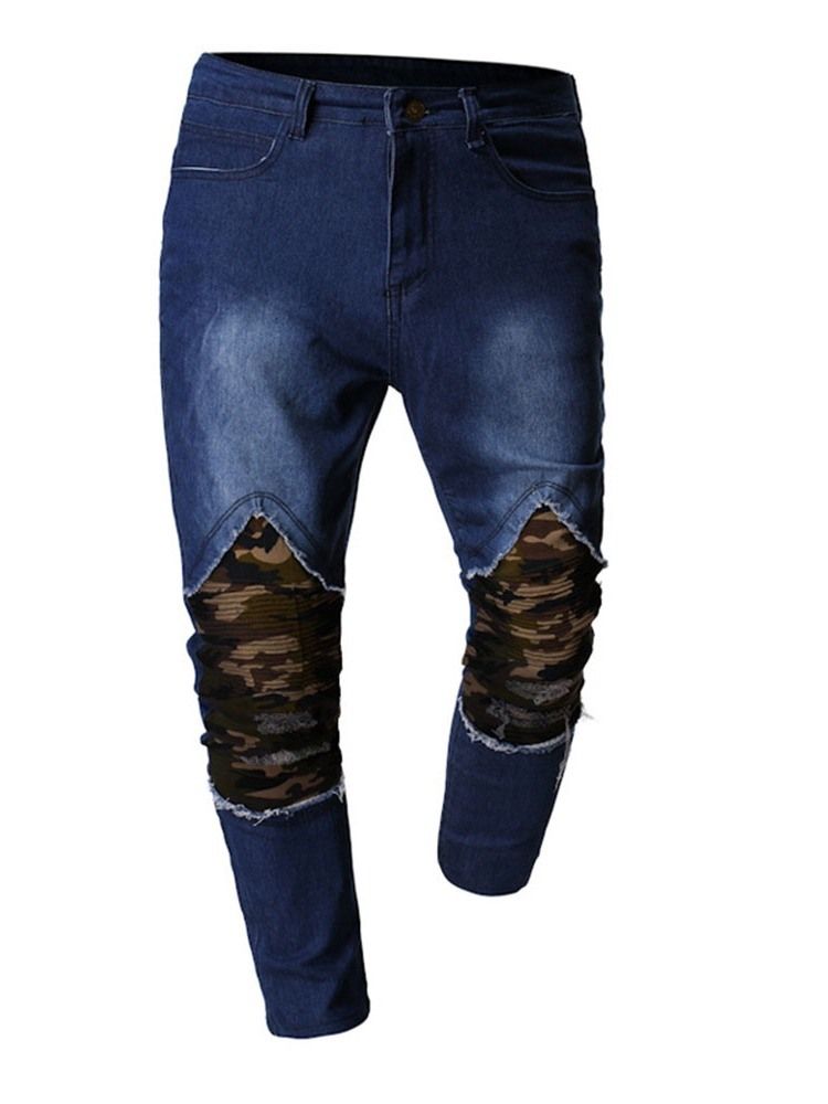 Patchwork Camouflage Pencil Pants Mid Waist European Herre Jeans