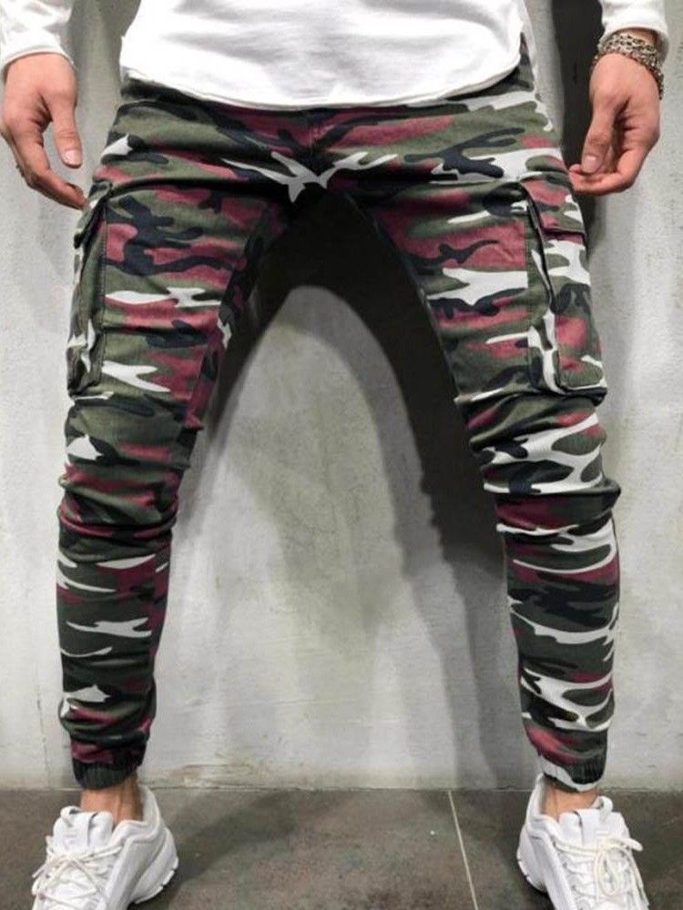 Pencil Pants Camouflage Pocket Zipper Casual Jeans For Menn