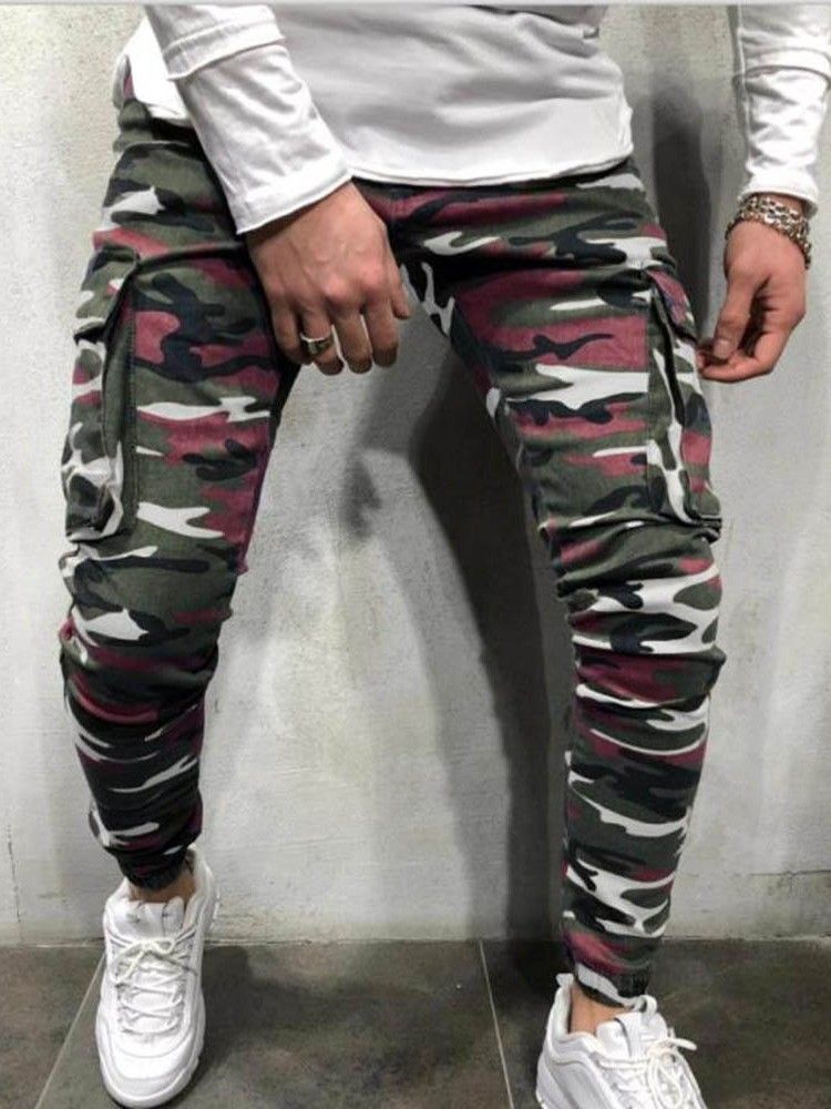 Pencil Pants Camouflage Pocket Zipper Casual Jeans For Menn