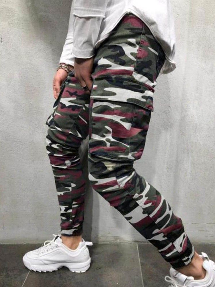 Pencil Pants Camouflage Pocket Zipper Casual Jeans For Menn