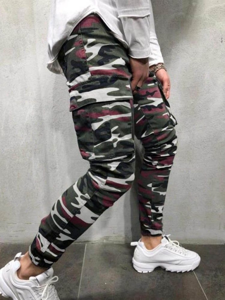 Pencil Pants Camouflage Pocket Zipper Casual Jeans For Menn