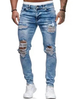 Pencil Pants Hole European Zipper Herre Jeans