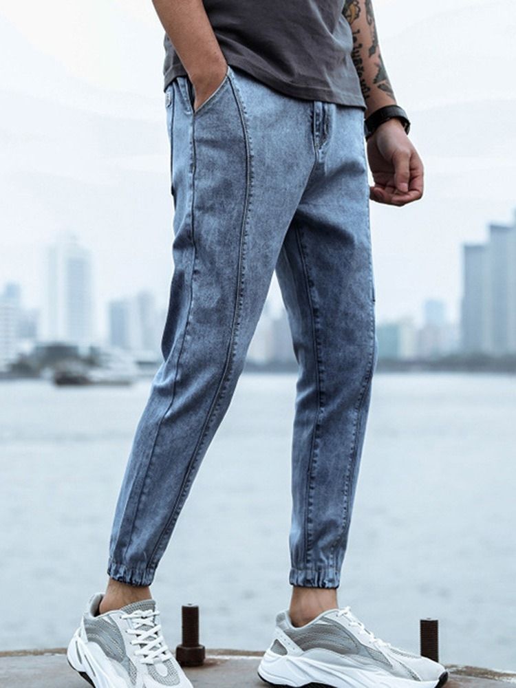 Pencil Pants Mid Waist Zipper Jeans For Menn