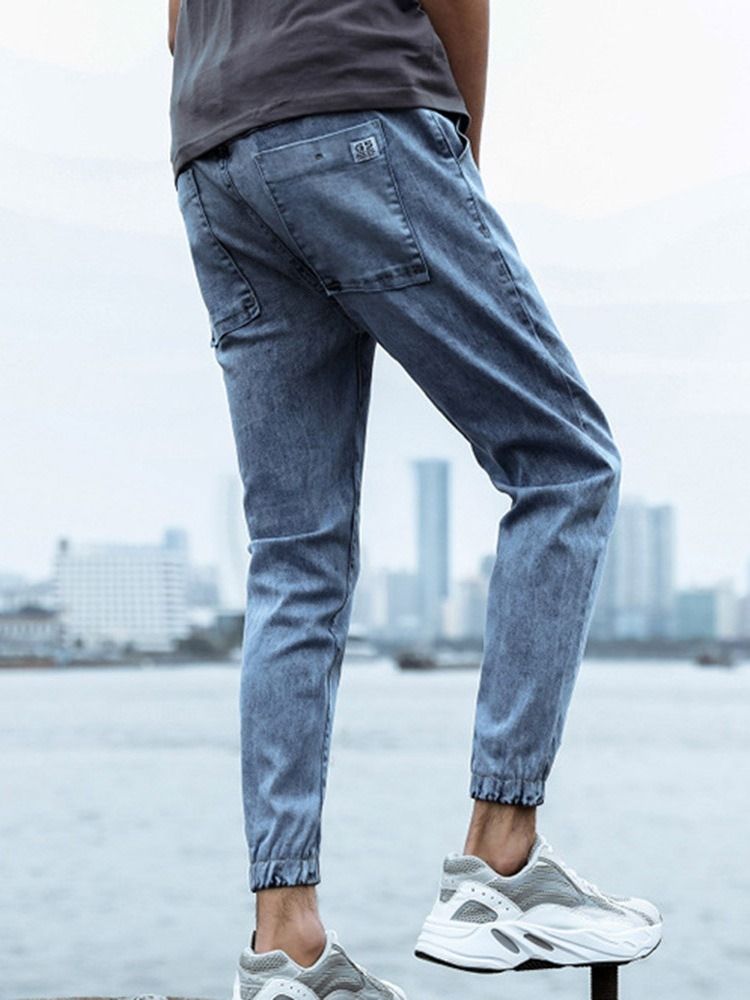 Pencil Pants Mid Waist Zipper Jeans For Menn