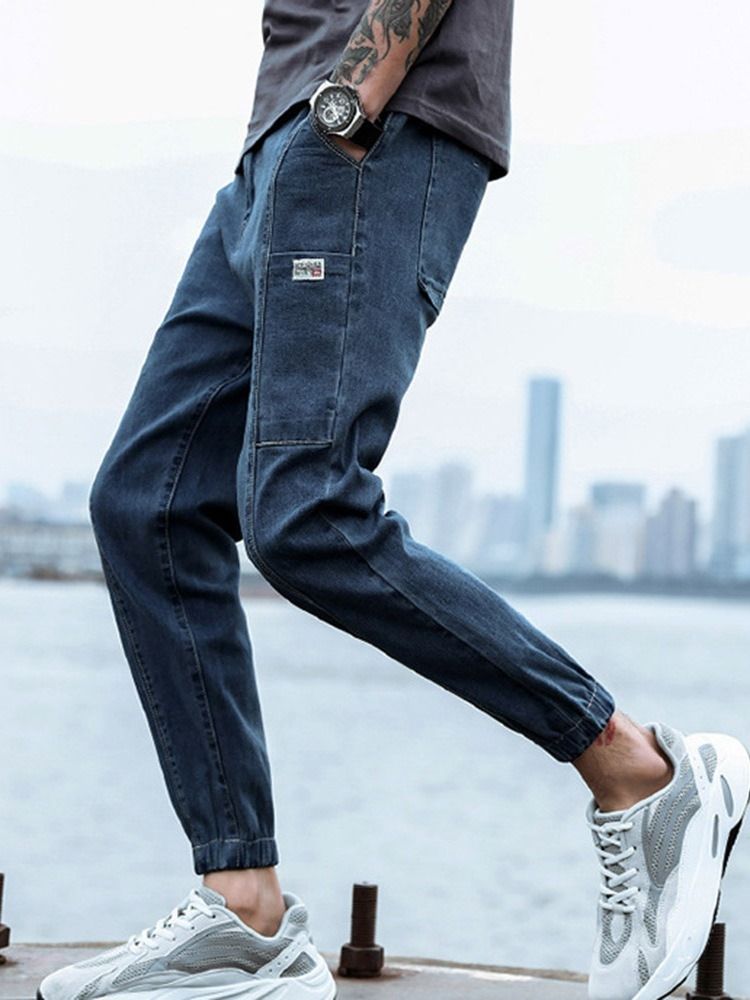 Pencil Pants Mid Waist Zipper Jeans For Menn