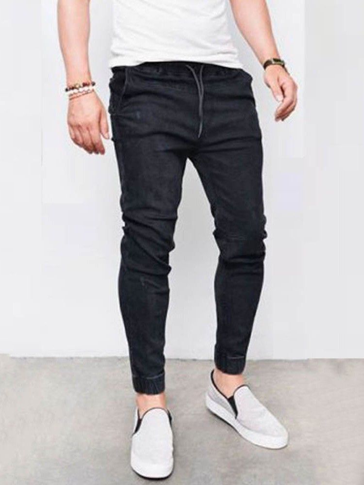 Pencil Pants Plain Pocket Herre Casual Jeans