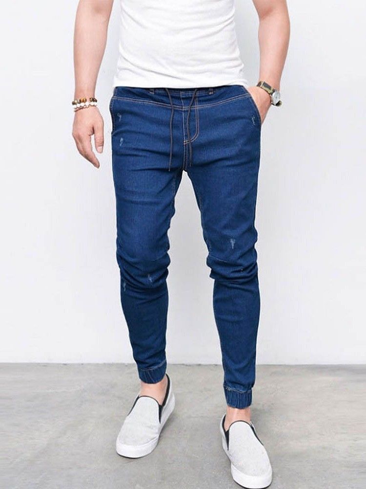 Pencil Pants Plain Pocket Herre Casual Jeans