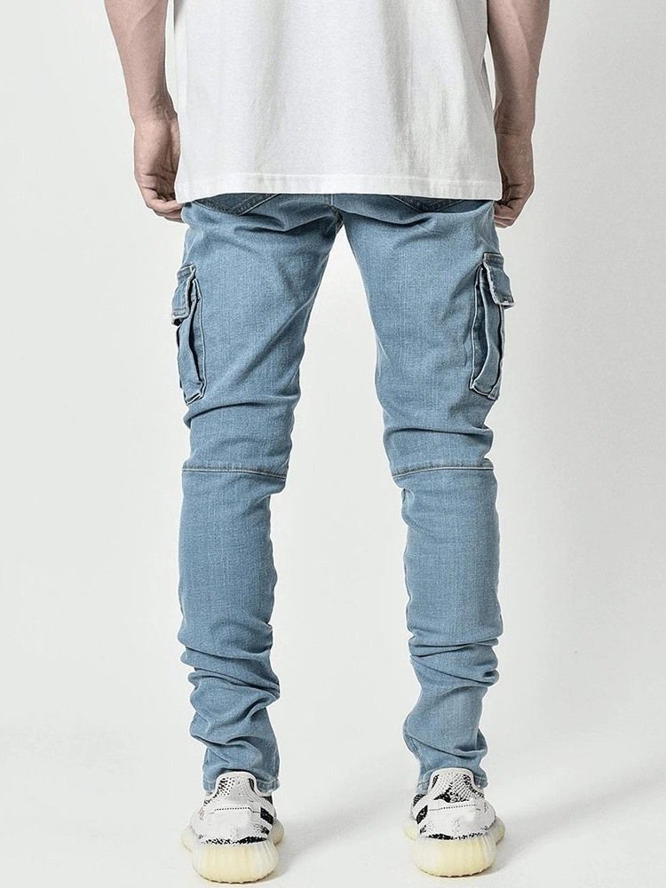 Pencil Pants Plain Pocket Mid Waist Casual Menns Jeans