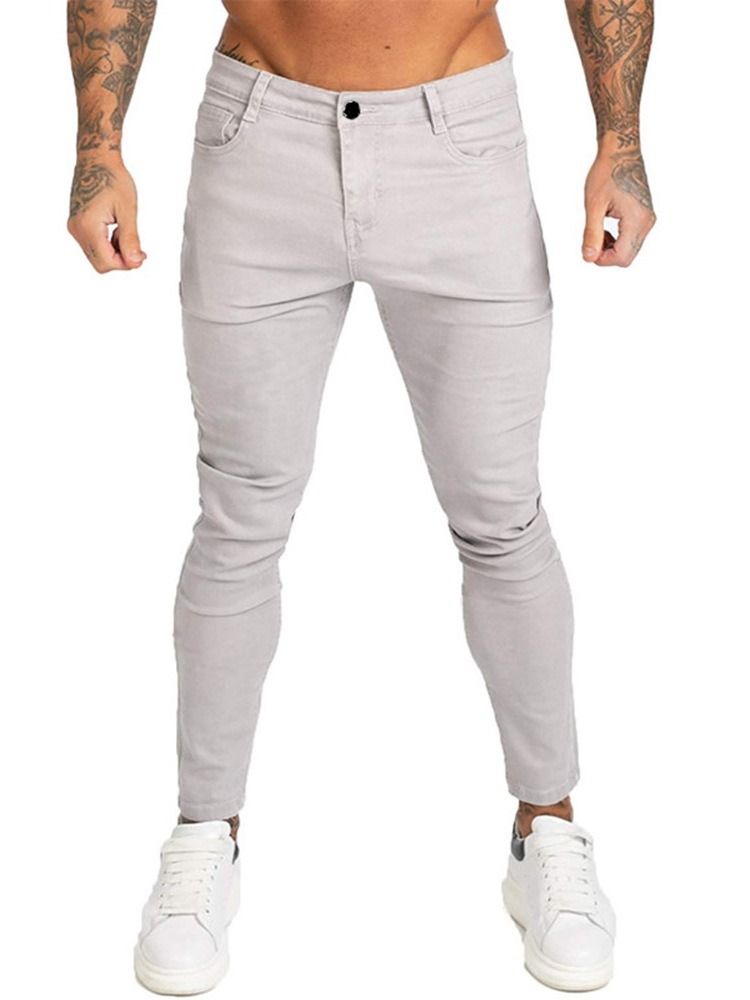 Pencil Pants Plain Pocket Sports Glidelås Jeans For Menn