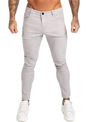 Pencil Pants Plain Pocket Sports Glidelås Jeans For Menn