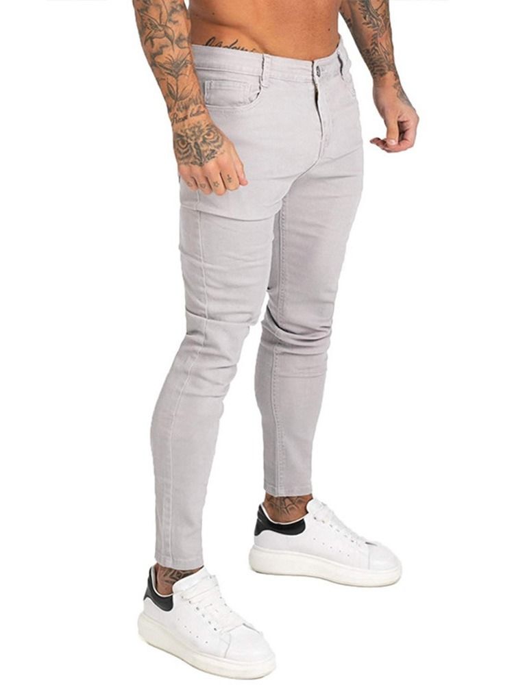 Pencil Pants Plain Pocket Sports Glidelås Jeans For Menn