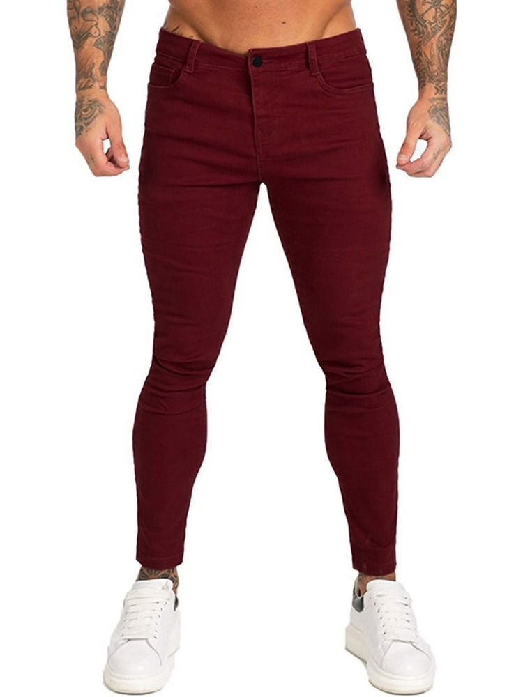 Pencil Pants Plain Pocket Sports Glidelås Jeans For Menn