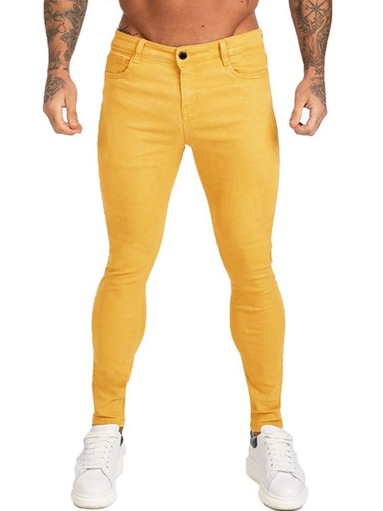 Pencil Pants Plain Pocket Sports Glidelås Jeans For Menn