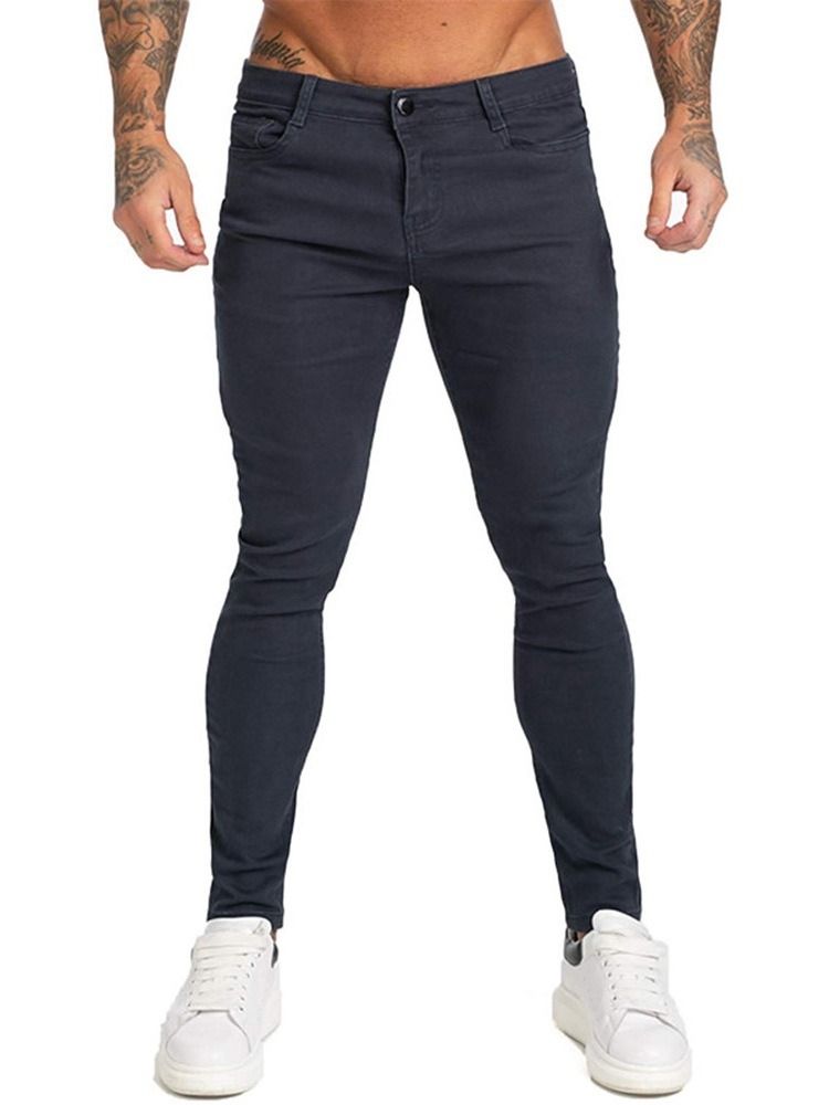 Pencil Pants Plain Pocket Sports Glidelås Jeans For Menn