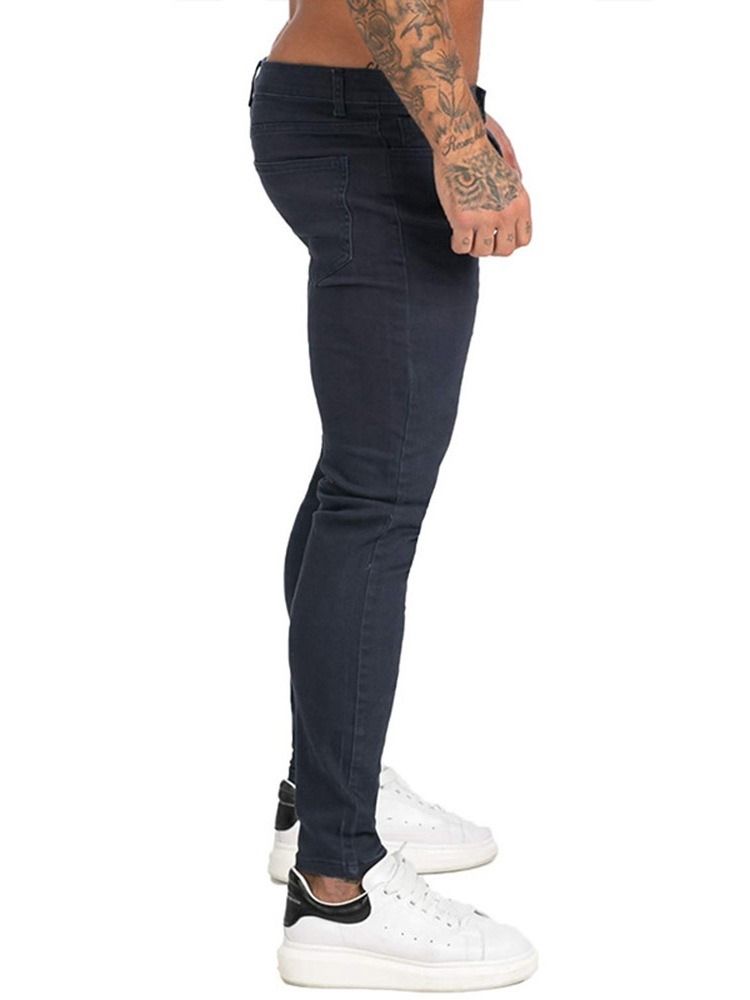 Pencil Pants Plain Pocket Sports Glidelås Jeans For Menn