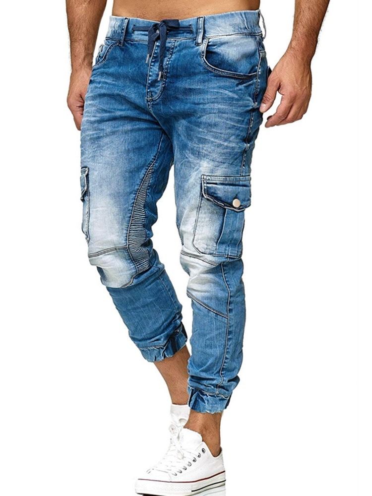 Pencil Pants Pocket Zipper Casual Men Jeans