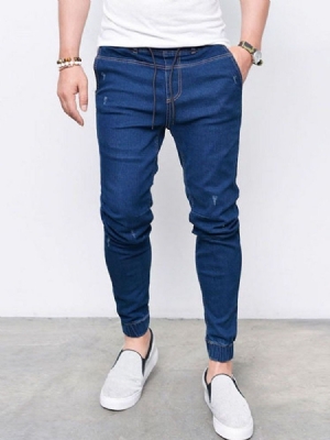 Plain Mid Waist Lace-up Jeans For Menn