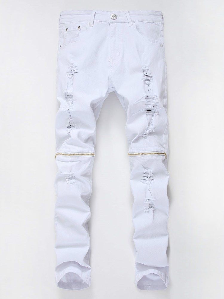 Plain Straight Glidelås Herre Mid Waist Jeans